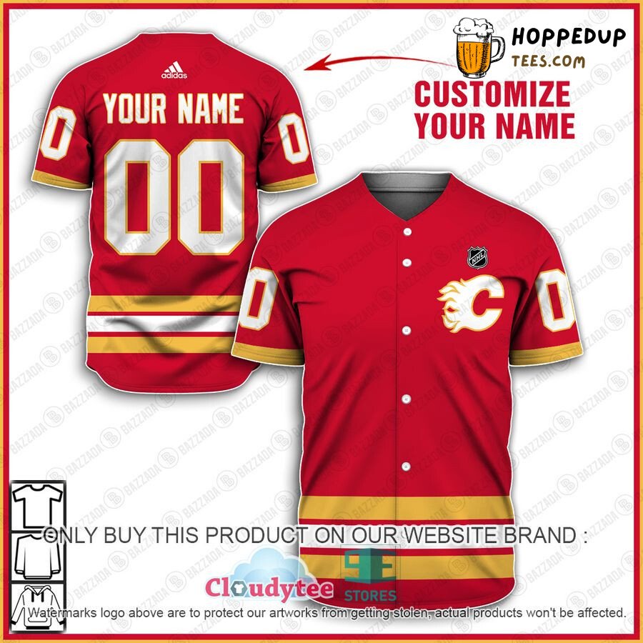NHL Calgary Flames Custom Name Number Red Baseball Jersey Unisex Shirt