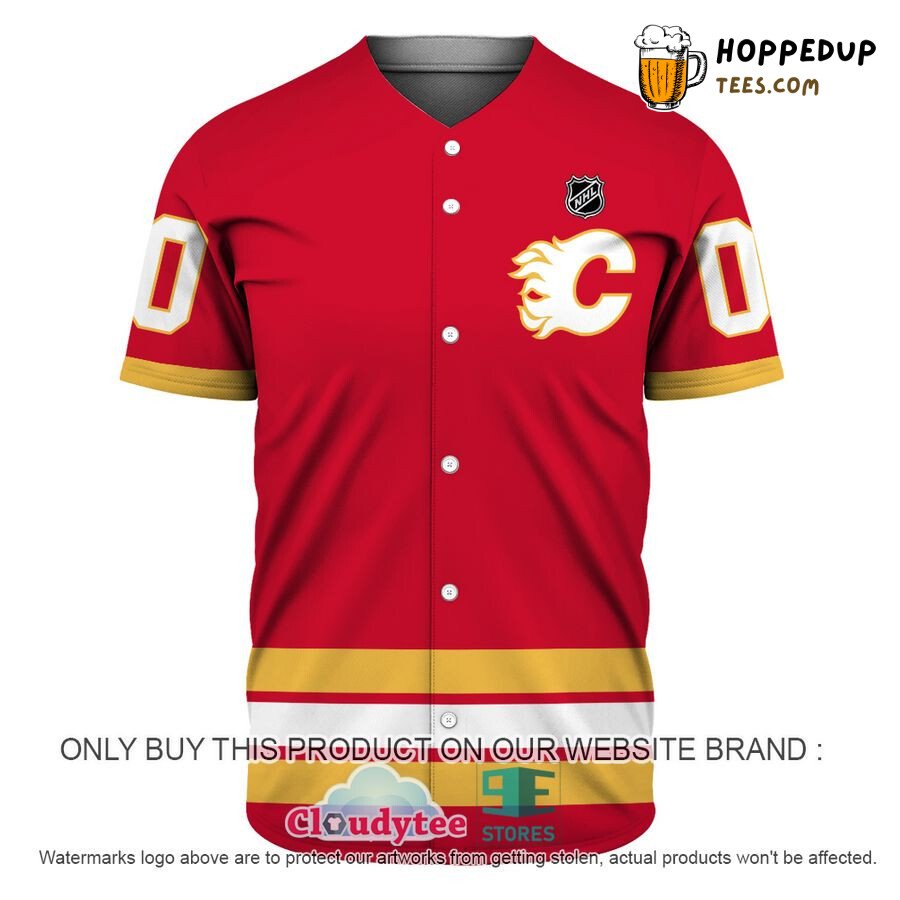 NHL Calgary Flames Custom Name Number Red Baseball Jersey Unisex Shirt NHL Calgary Flames Custom Name Number Red Baseball Jersey Unisex Shirt