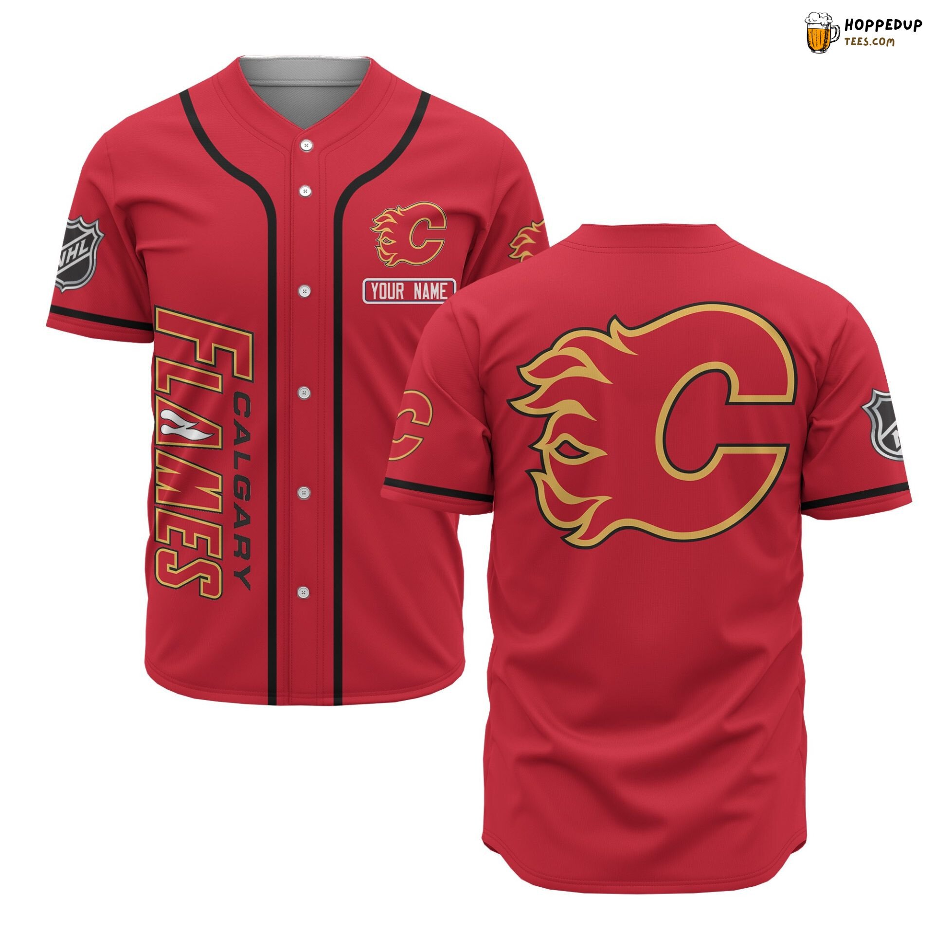 NHL Calgary Flames Custom Name Red Baseball Jersey Unisex Shirt