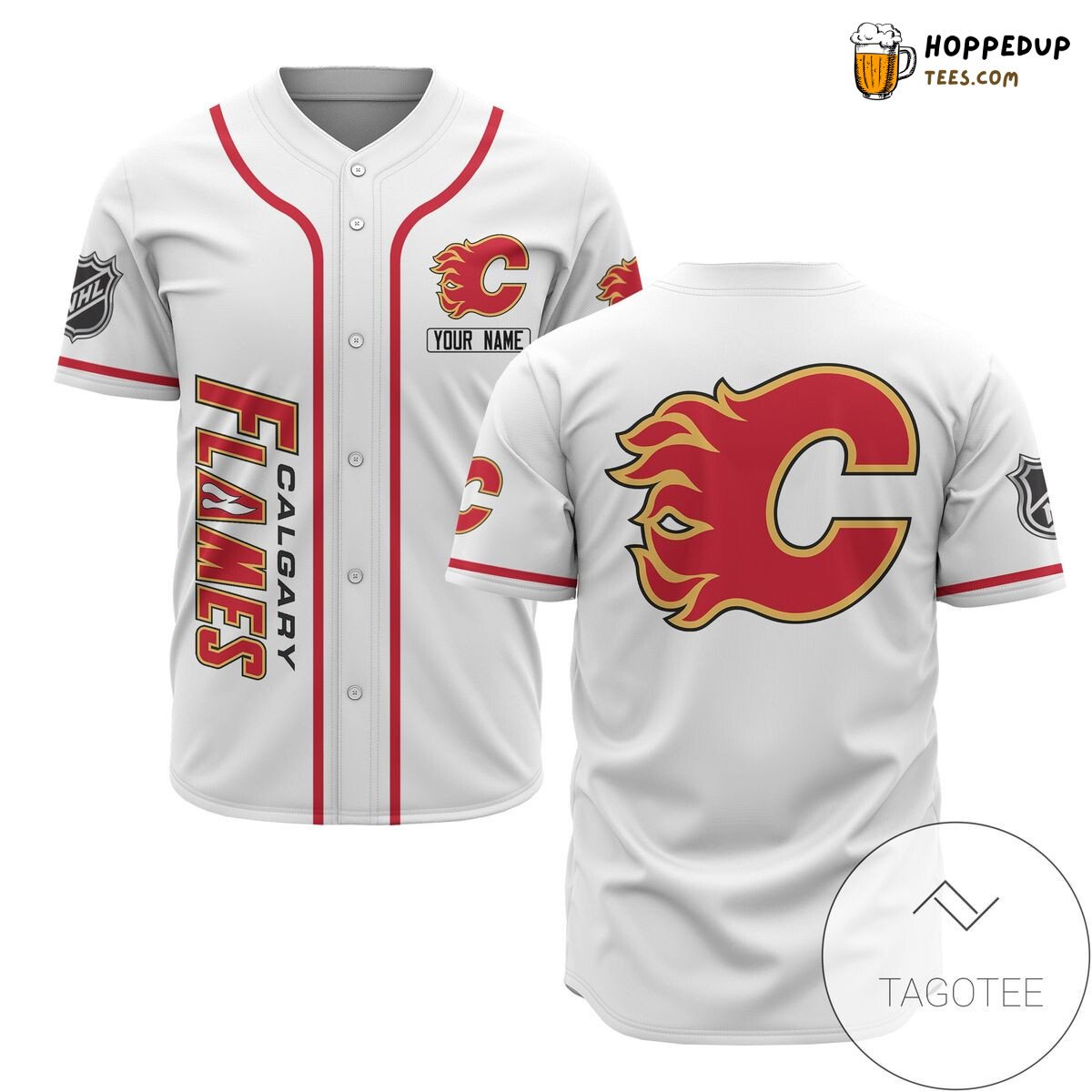 NHL Calgary Flames Custom Name White Baseball Jersey Unisex Shirt