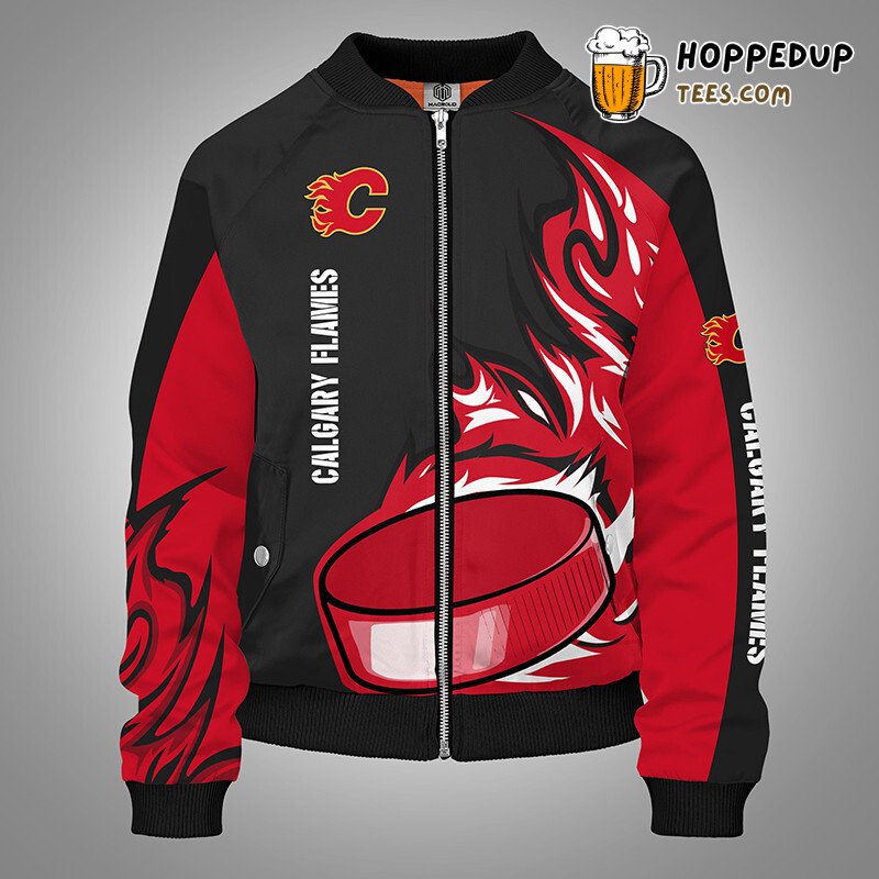 NHL Calgary Flames Red Black Exclusive Team Bomber Jacket Design