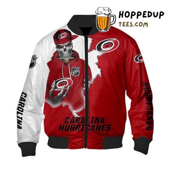NHL Carolina Hurricanes Red White Skull Scratch Bomber Jacket