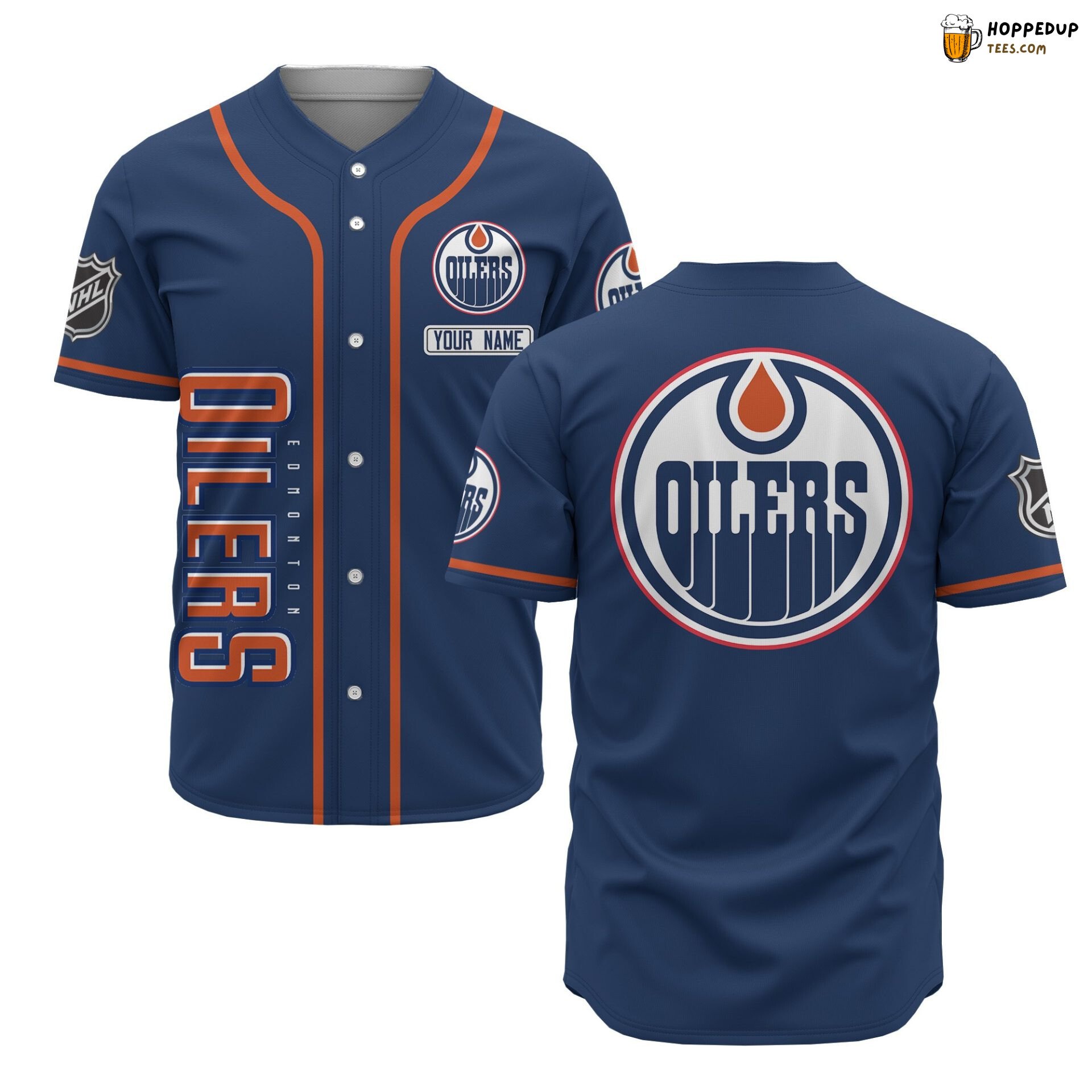NHL Edmonton Oilers Custom Name Navy Blue Baseball Jersey Unisex Shirt