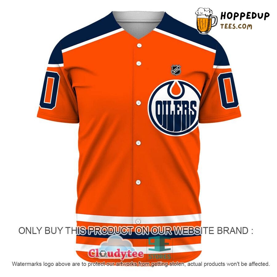 NHL Edmonton Oilers Custom Name Number Orange Navy Blue Baseball Jersey Unisex Shirt