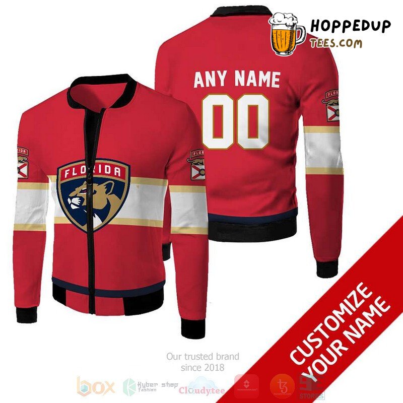 NHL Florida Panthers Custom Name Number Red Bomber Jacket
