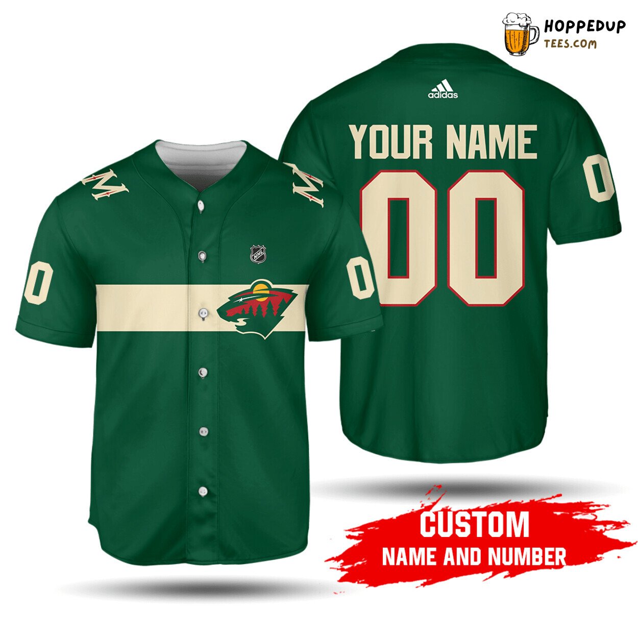 NHL Minnesota Wild Custom Name Number Green Baseball Jersey Unisex Shirt