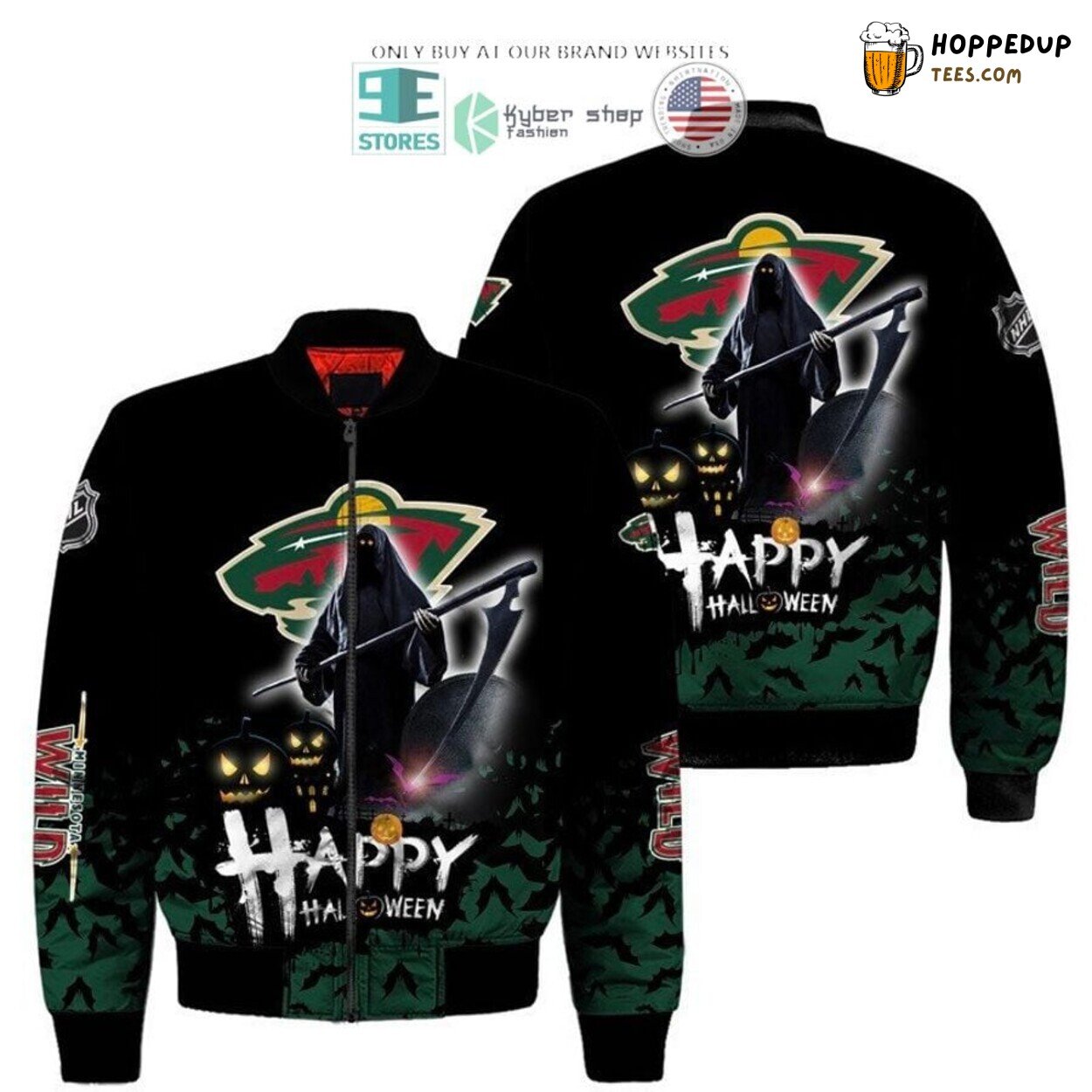 NHL Minnesota Wild Green Black Happy Halloween Bomber Jacket Design