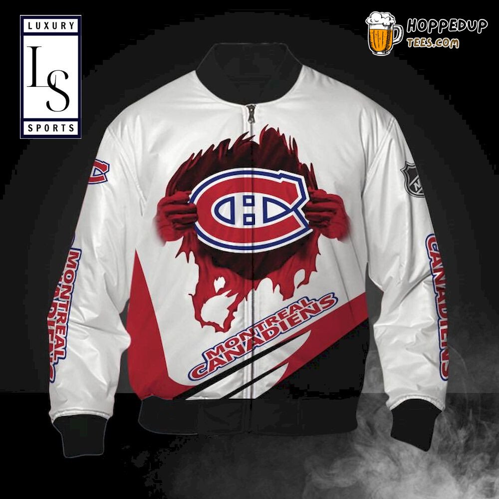NHL Montreal Canadiens Red White Skull Scratch Bomber Jacket