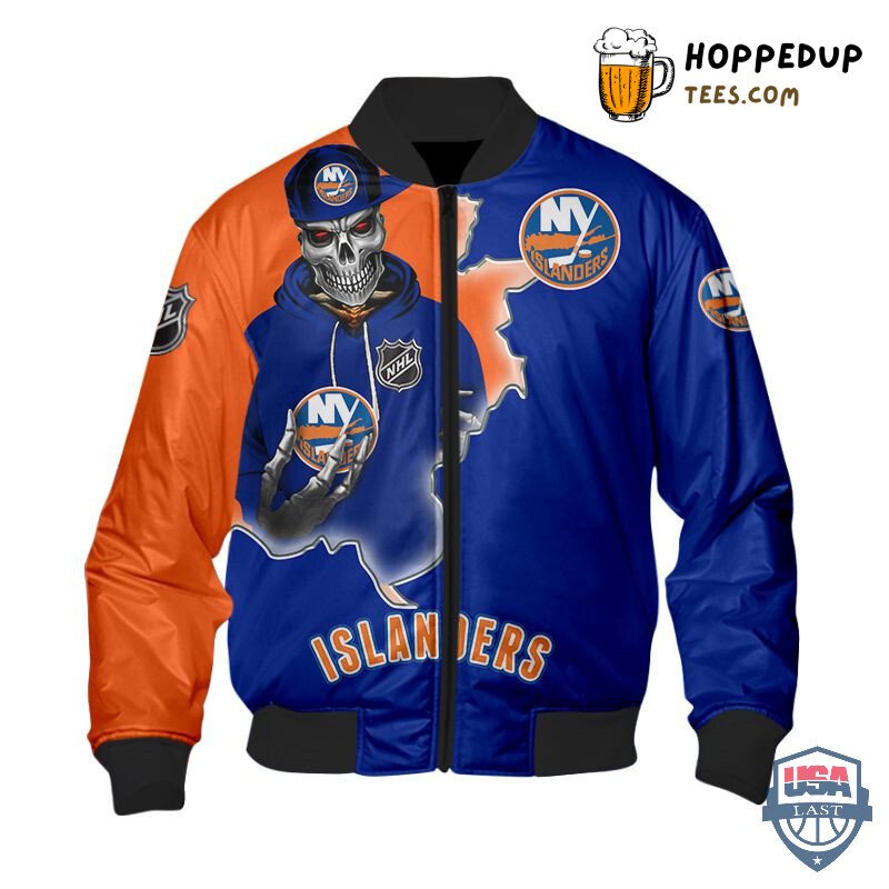 NHL New York Islanders Blue Orange Skull Scratch Bomber Jacket