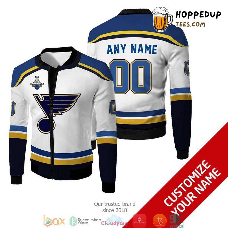 NHL St. Louis Blues Blue Custom Name Number White Bomber Jacket