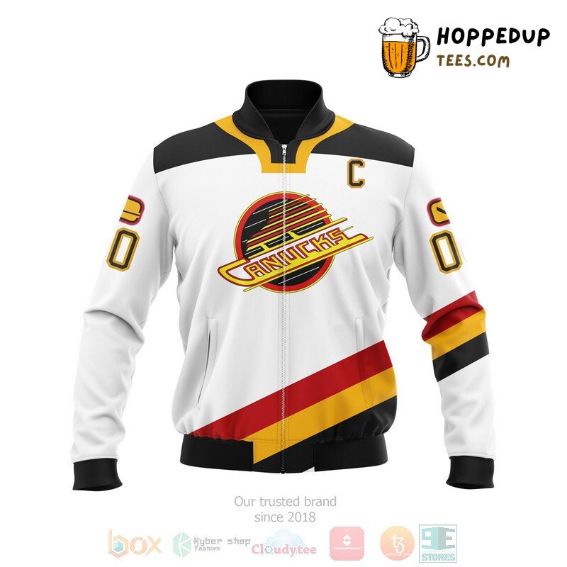 NHL Vancouver Canucks Custom Name Number White Bomber Jacket