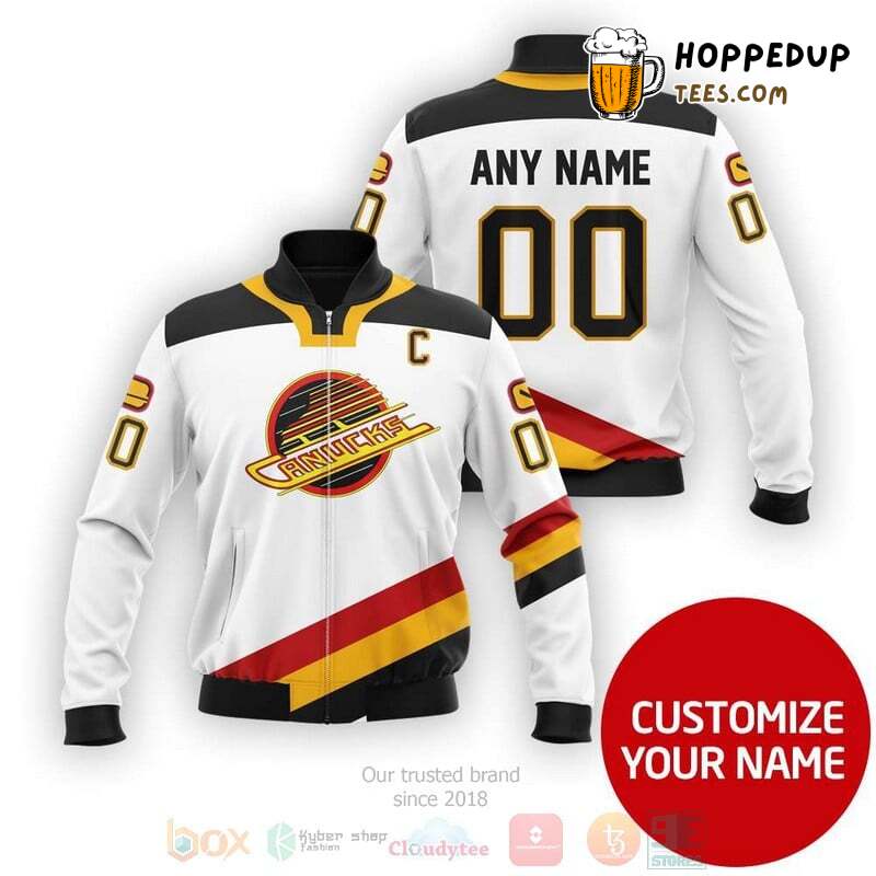 NHL Vancouver Canucks Custom Name Number White Bomber Jacket