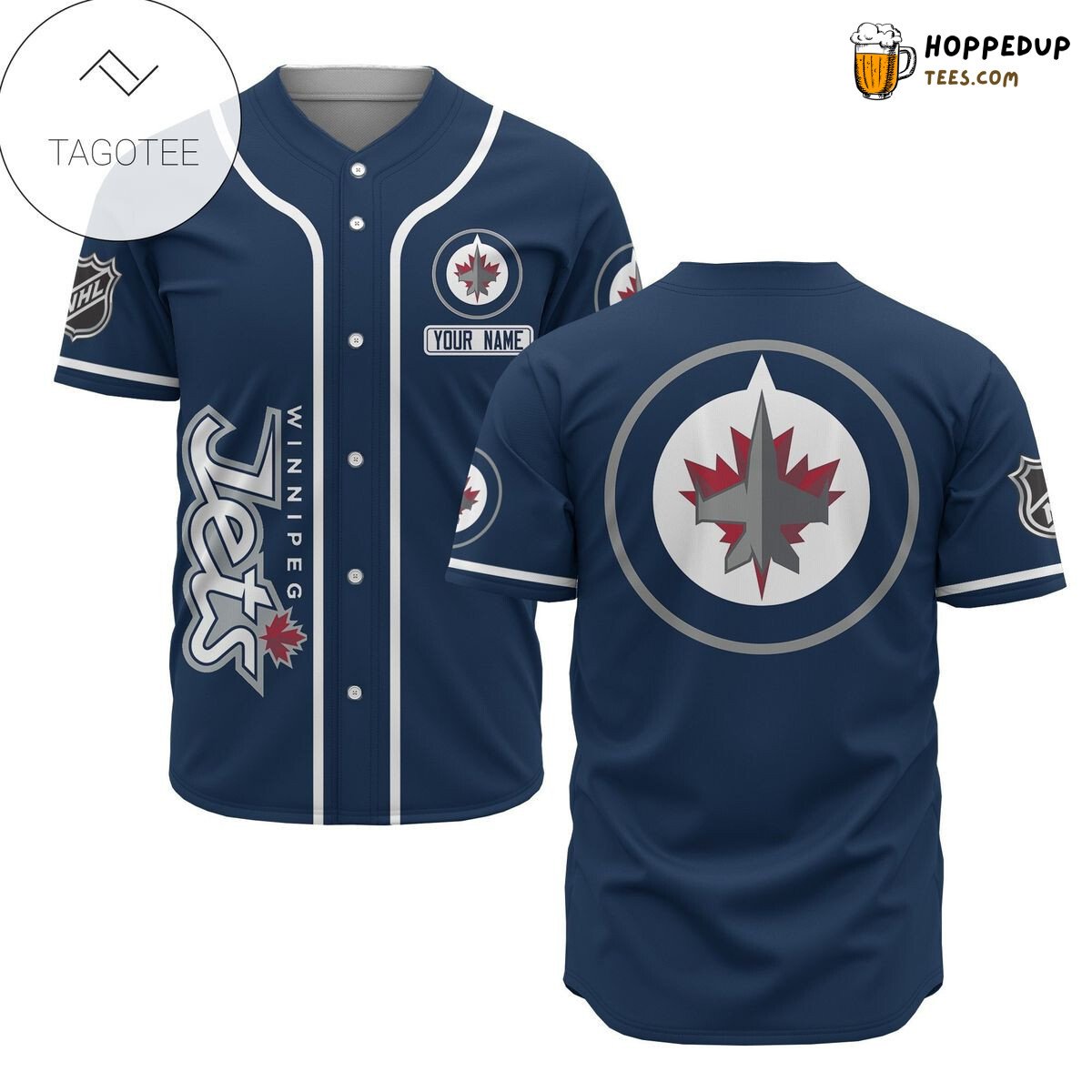 NHL Winnipeg Jets Custom Name Navy Blue Baseball Jersey V2 Unisex Shirt
