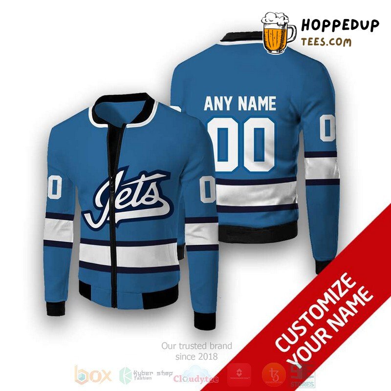 NHL Winnipeg Jets Custom Name Number Light Blue White Bomber Jacket