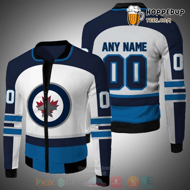 NHL Winnipeg Jets Custom Name Number White Blue Bomber Jacket