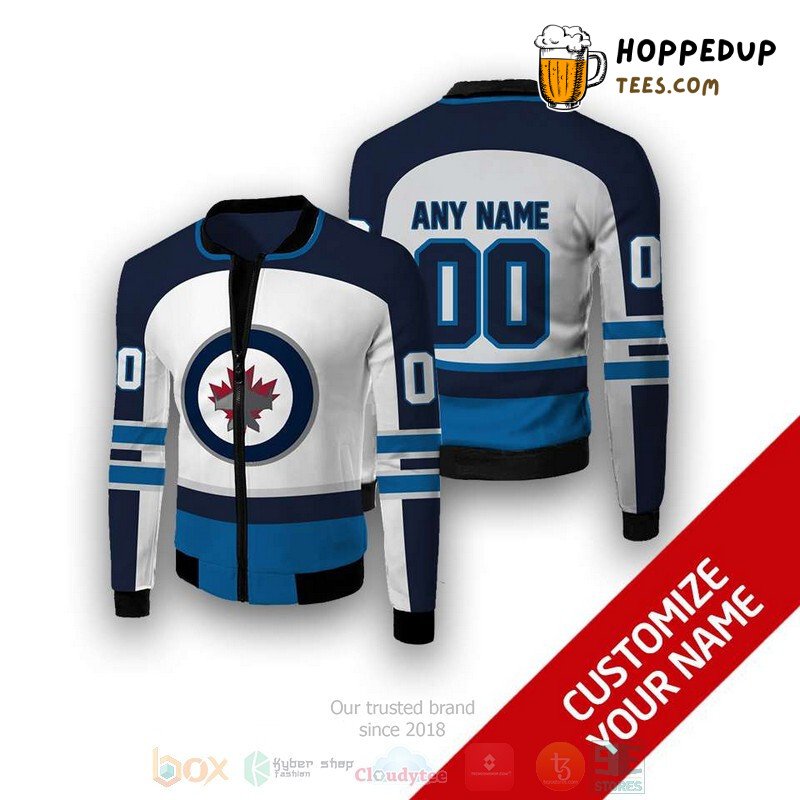 NHL Winnipeg Jets Custom Name Number White Blue Bomber Jacket NHL Winnipeg Jets Custom Name Number White Blue Bomber Jacket