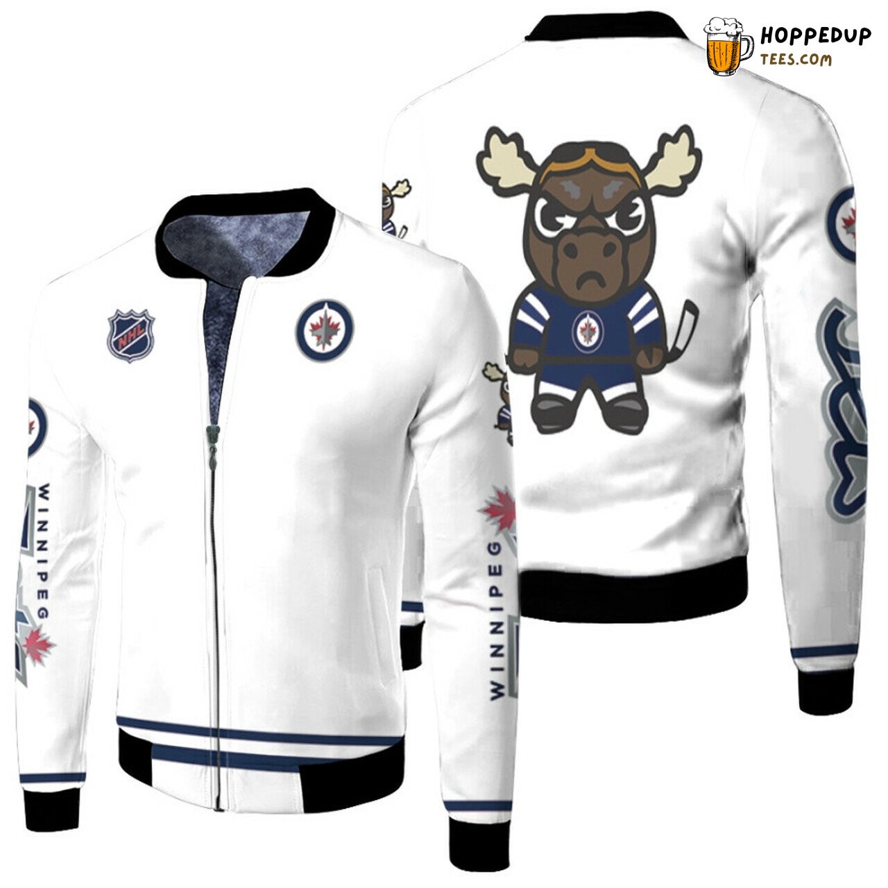 NHL Winnipeg Jets Mick E. Moose Logo Mascot White Bomber Jacket