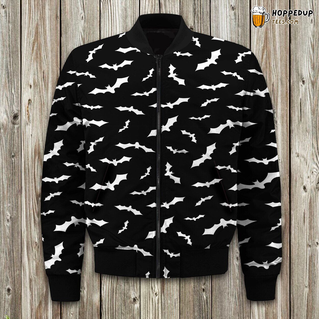 Night Flight Bat Imprint Winter Bomber Jacket Tailored Unique Elegance Design