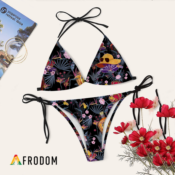 Night Tropical Crown Royal Bikini Set Swimsuit Beach HU