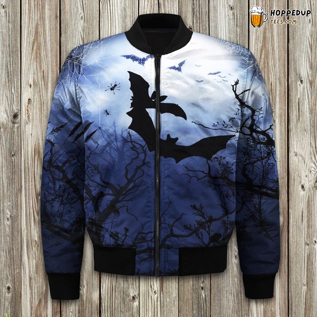 Nocturnal Bat Design Winter Bomber Jacket Mysterious Night Creature Style