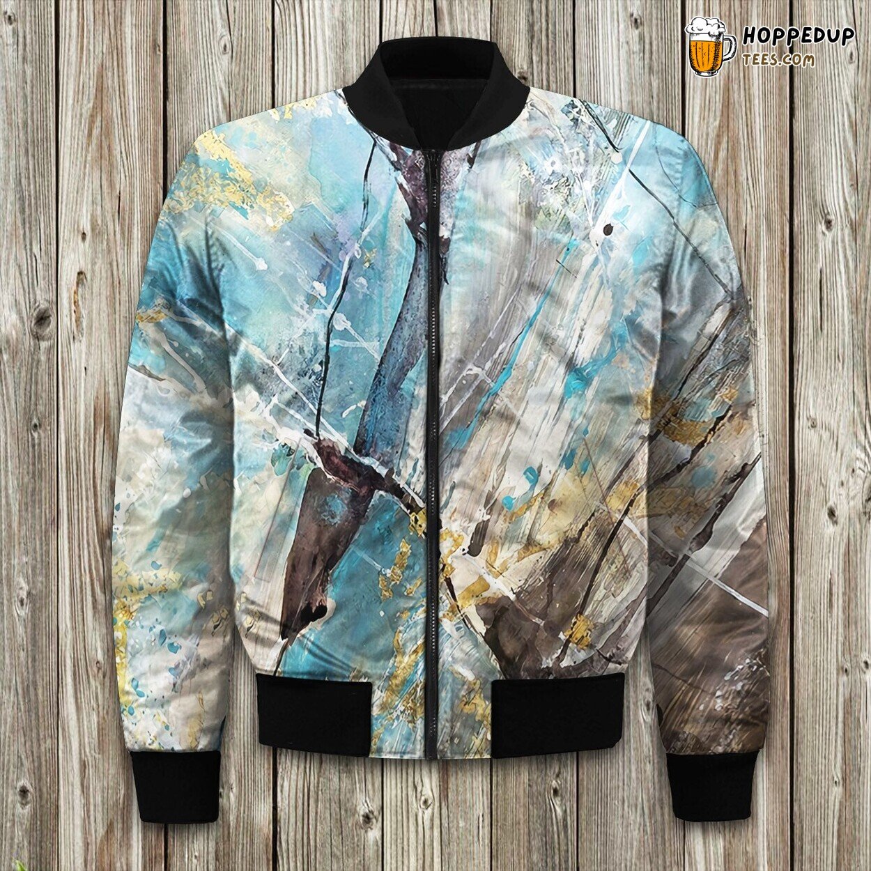 Nordic Ink Drawing Style Bomber Jacket