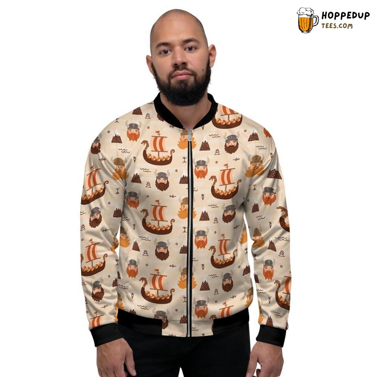 Norse Cartoon Viking Display Men’s Bomber Jacket Ancient Warrior Tribute