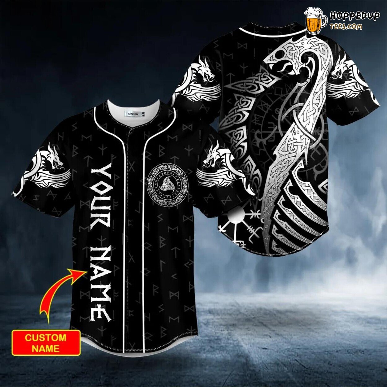 Norse Dragon Viking Tattoo White Tailored Unique Baseball Jersey Design