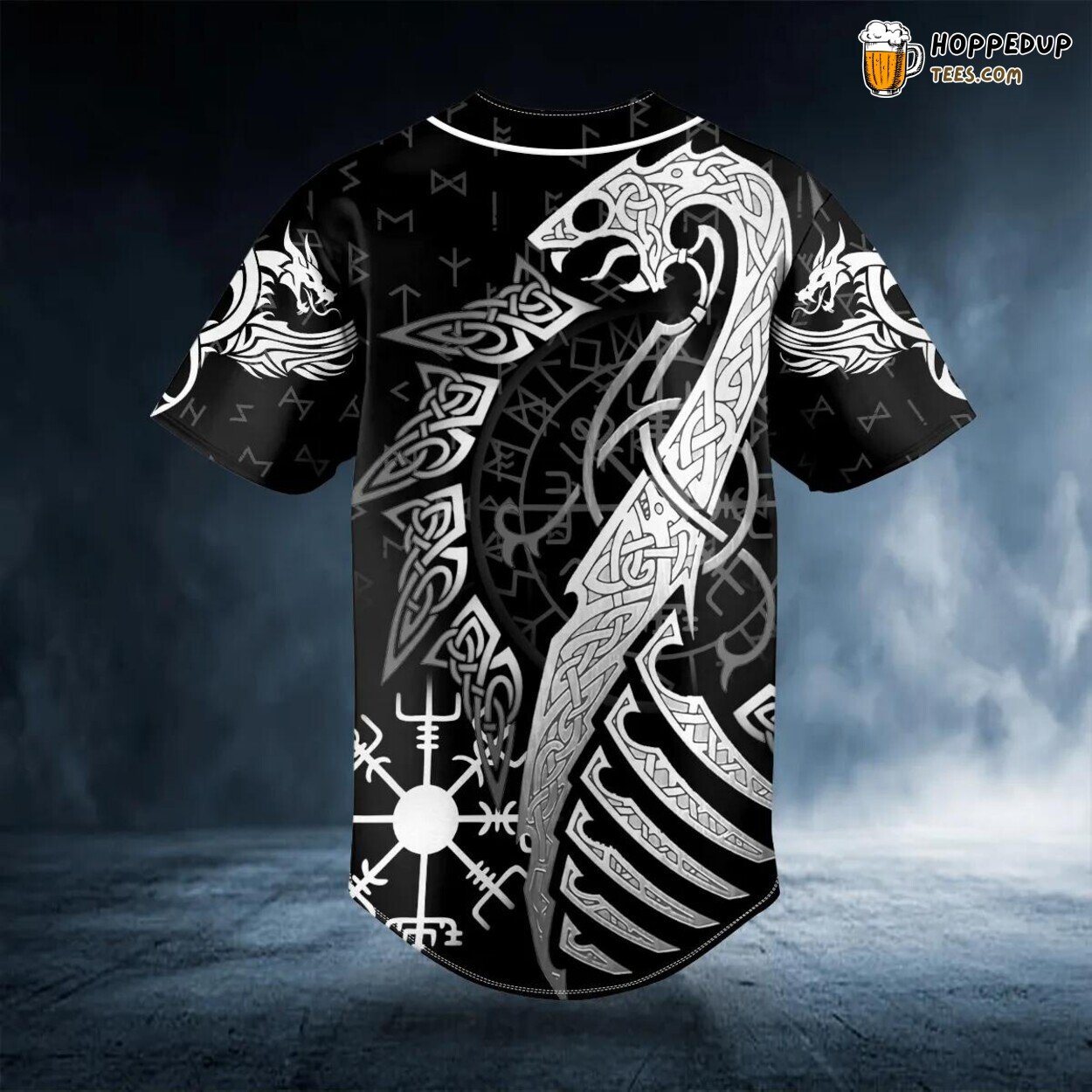 Norse Dragon White Viking Tattoo Baseball Jersey Graphic Tees 3D Print Design