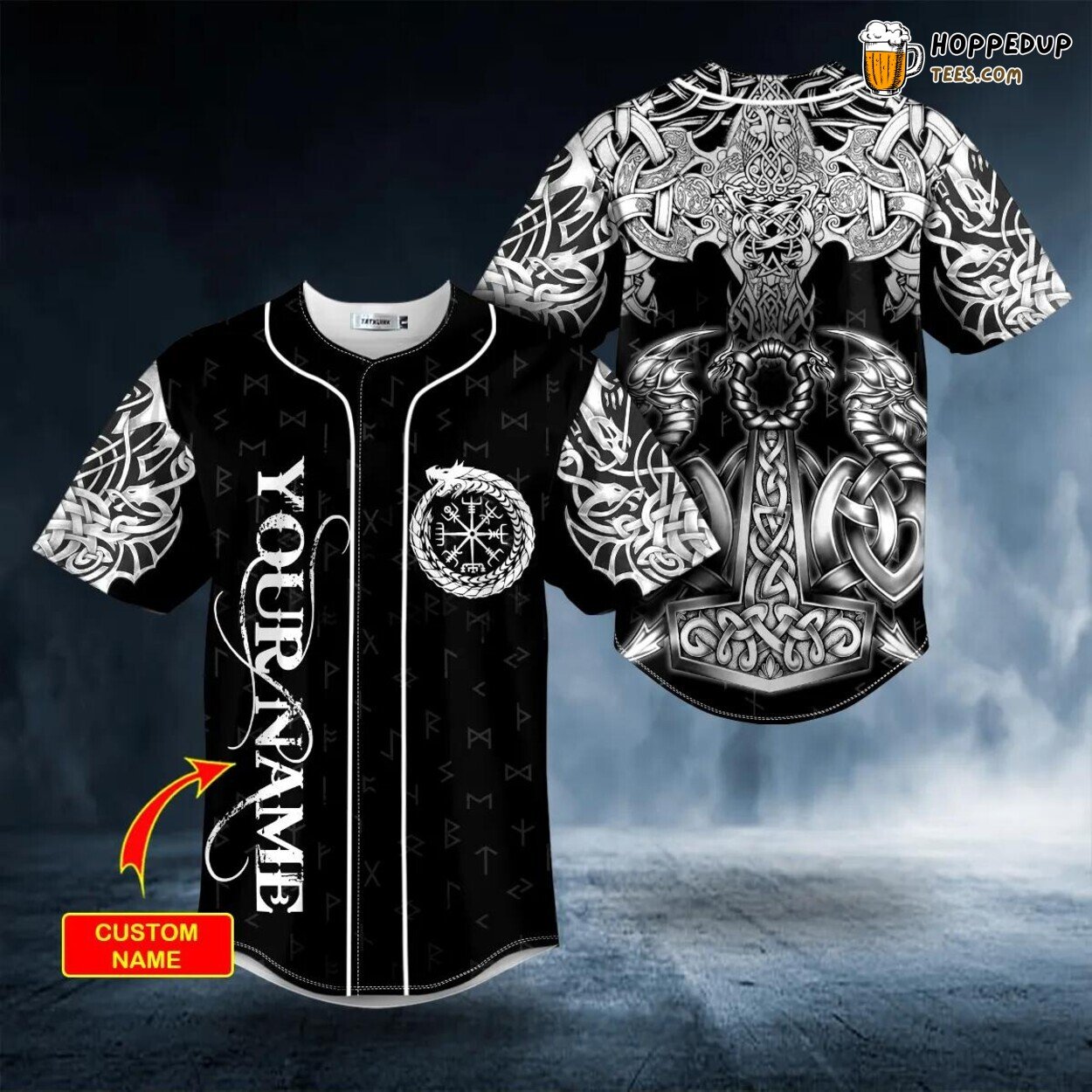 Norse Myth Dragons Viking Tattoo Baseball Jersey Unique Custom Design