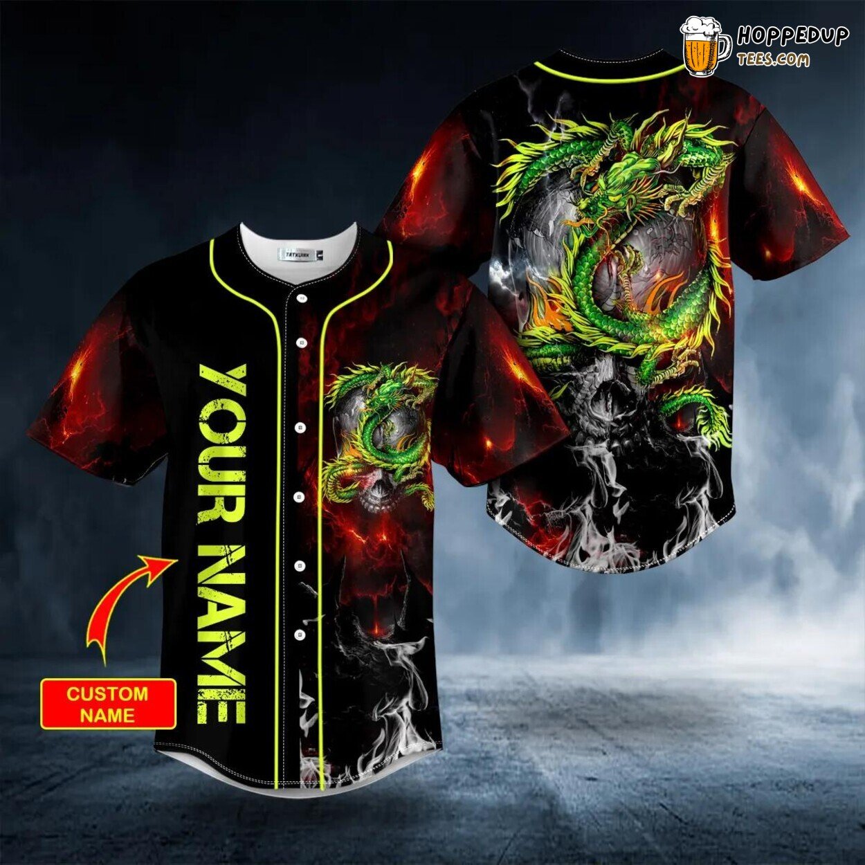 Norse Mythology Green Dragon Skull Baseball Jersey Unique Custom Design