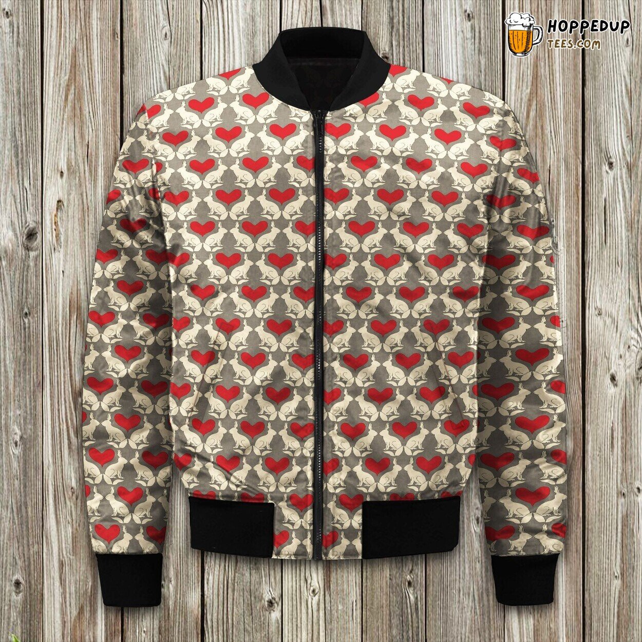 Nostalgic Rabbit Drawing Infused Winter Bomber Jacket Illustration