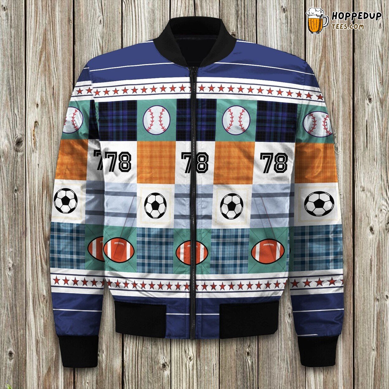 Nostalgic Vintage Sports Theme Winter Bomber Jacket Athletic Style Design