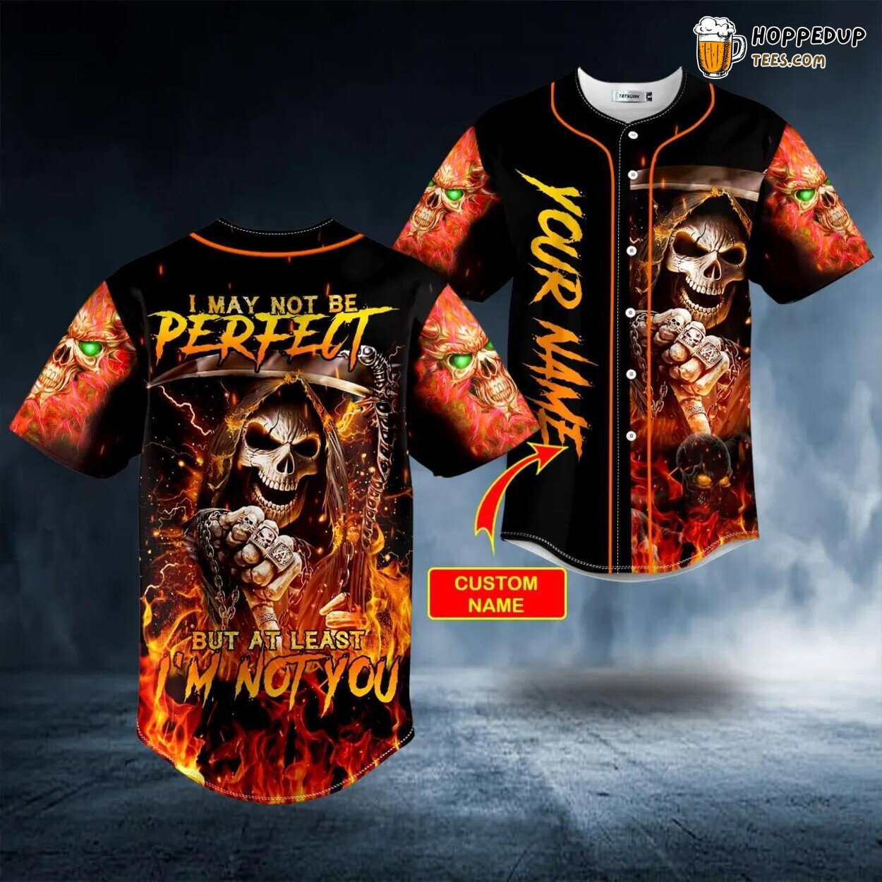 Not Perfect Flaming Grim Reaper Skull Baseball Jersey Unique Authentic Design