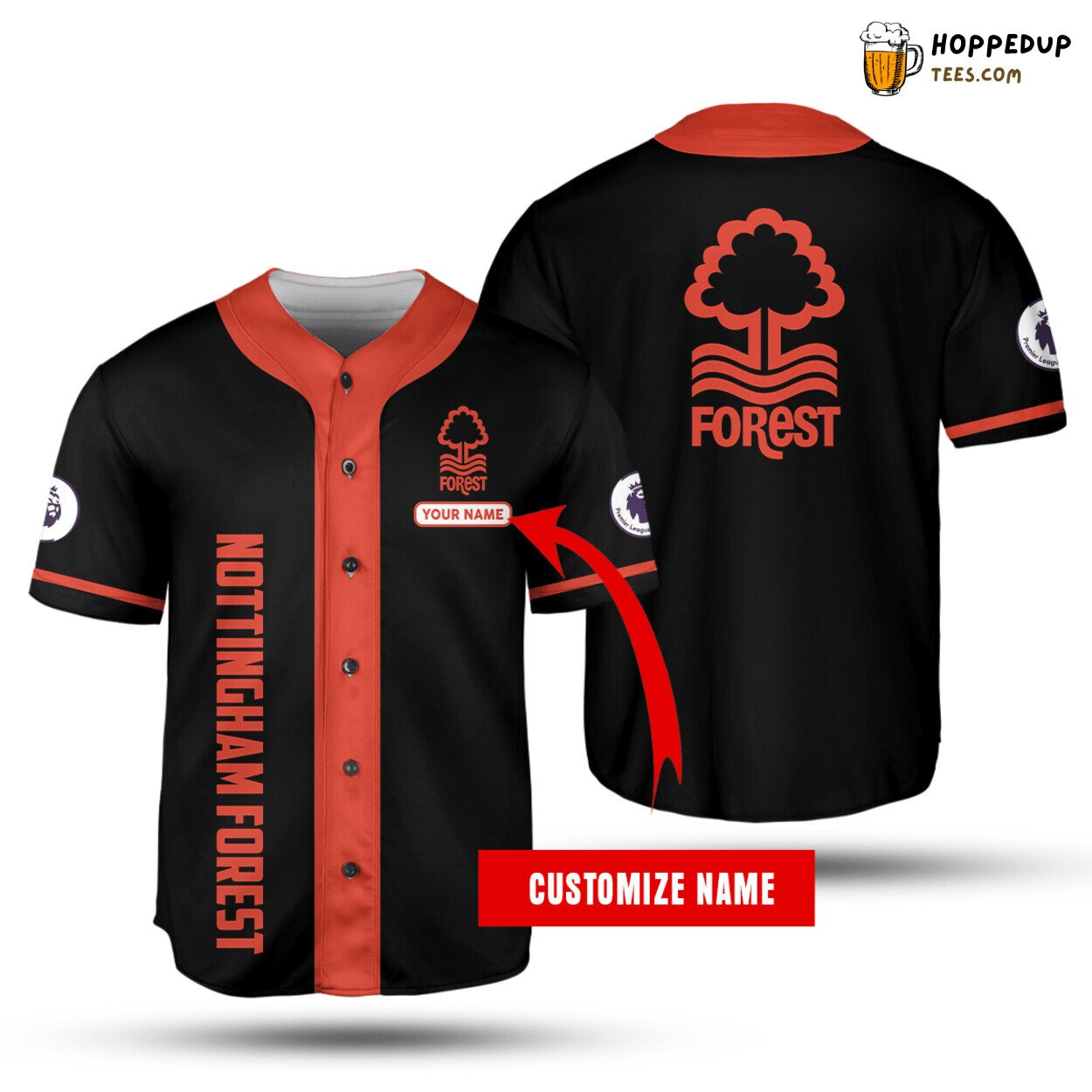 Nottingham Forest FC Custom Name Black Baseball Jersey Unisex Shirt