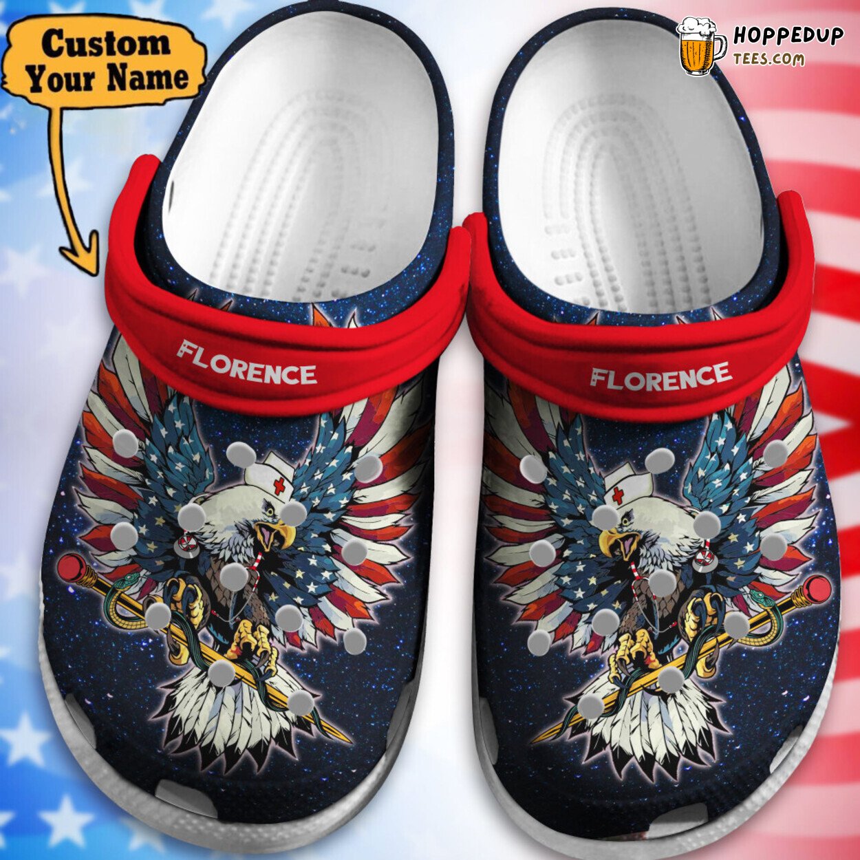 Nurse American Eagle Caduceus Themed Comfortable Clogs Shoes for Healthcare