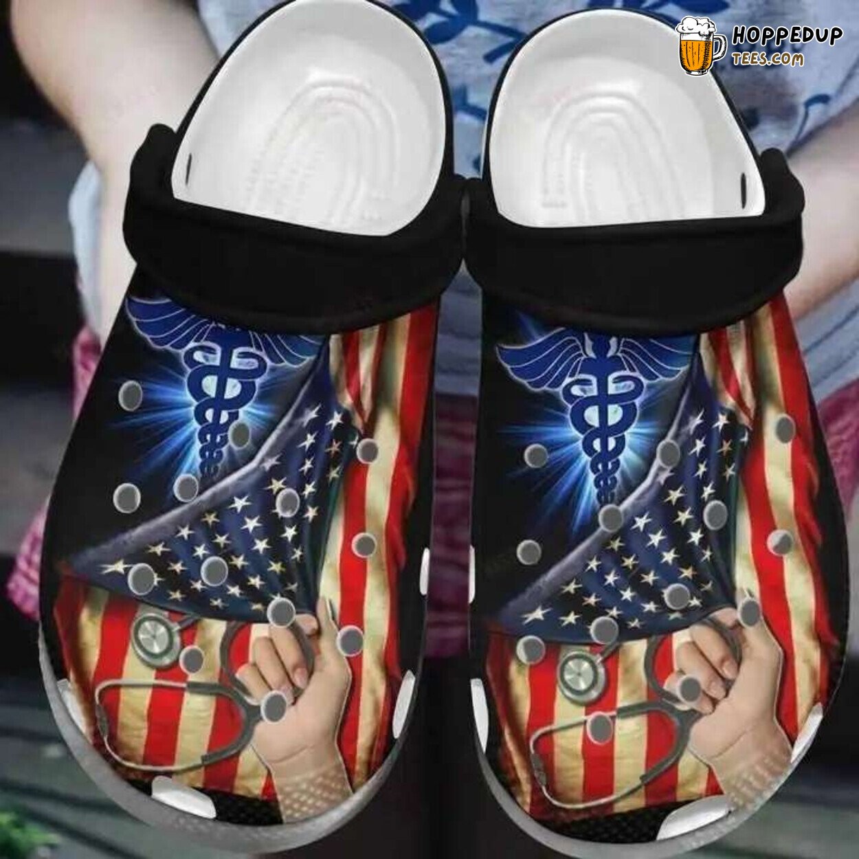 Nurse American Flag Nursing Symbol Themed Comfortable Clogs Shoes