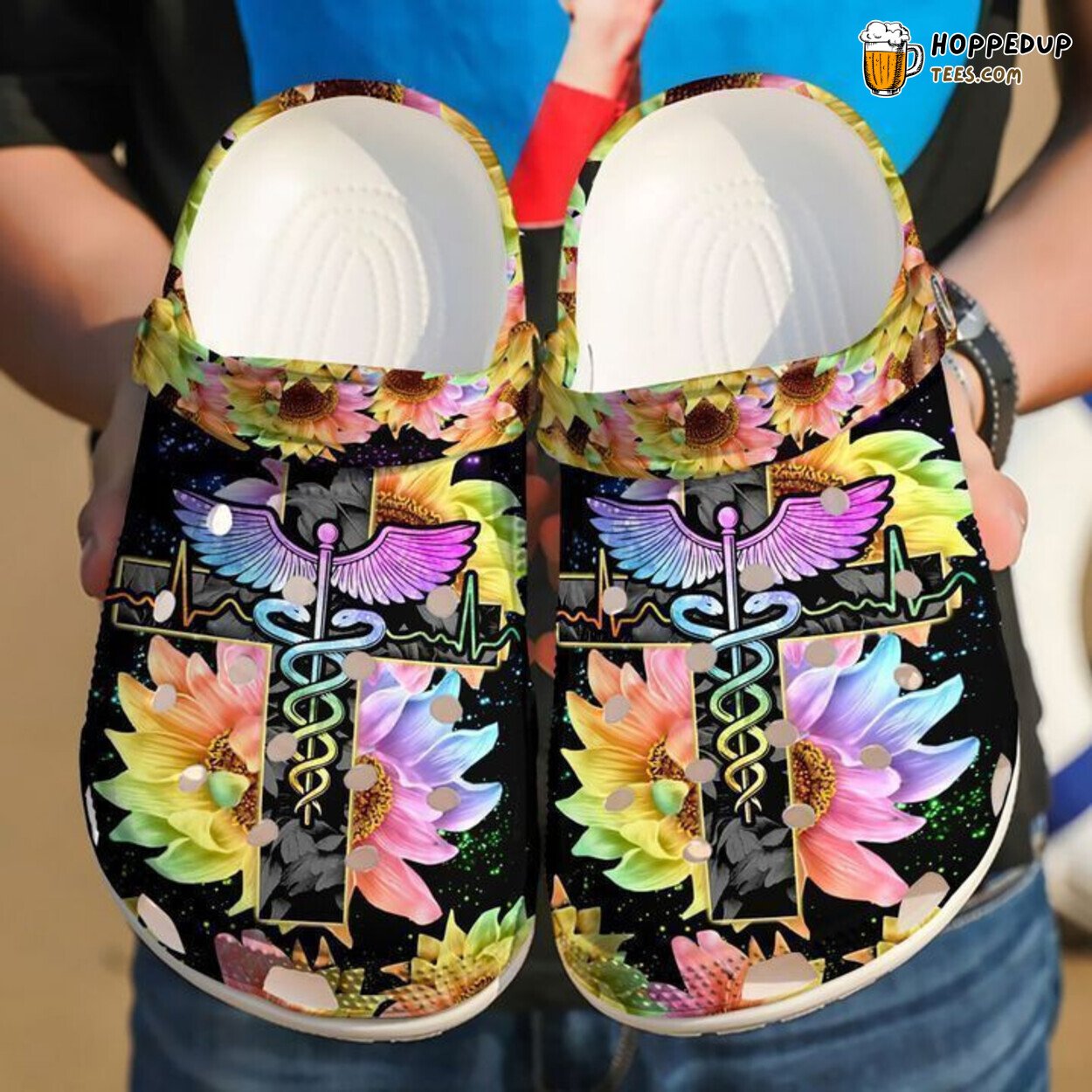 Nurse Caduceus Sunflower Classic Comfortable Clogs Shoes Unique Healthcare