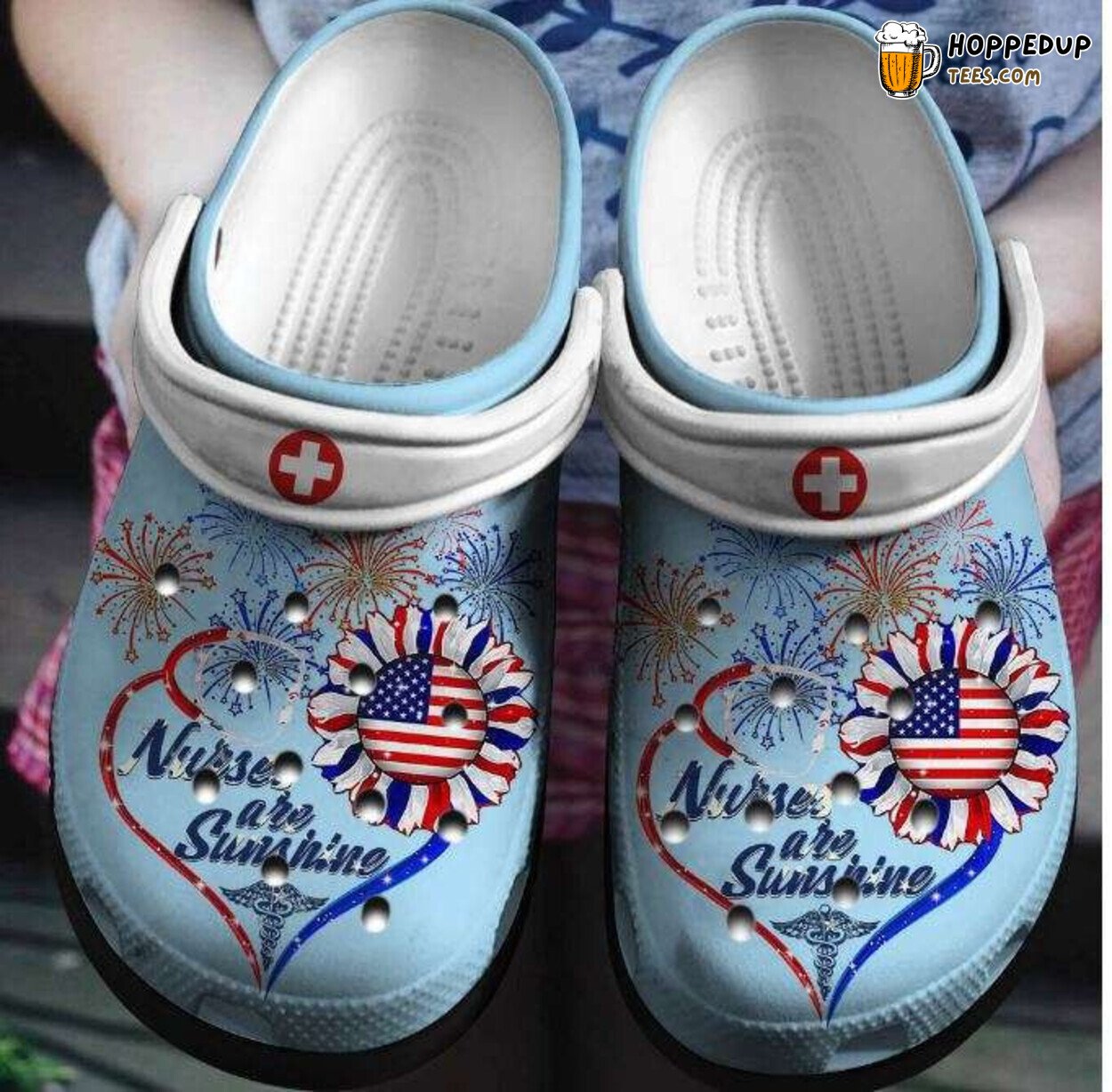 Nurse Fireworks Sunflower 4th Of July Theme Comfortable Clogs Shoes