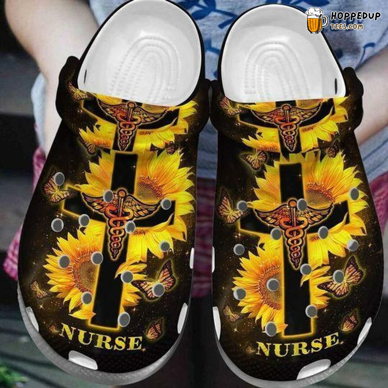 Nurse Icon Medical Sunflower Cross Personalized Comfortable Rubber Clogs