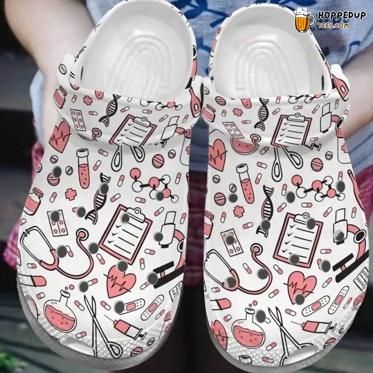 Nurse Job Symbols Pattern Theme Comfortable Clog Shoes Unique Design