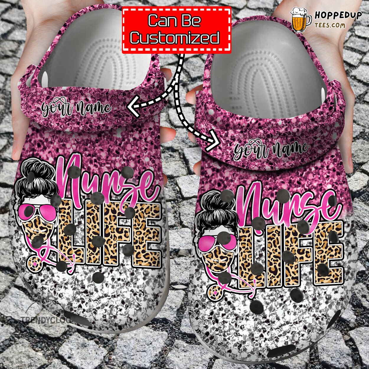Nurse Life Face Leopard Glitter Personalized Stylish Clog Shoes