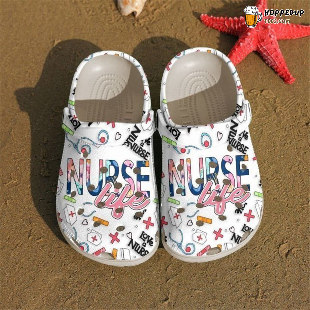 Nurse Love Life White Themed Classic Comfortable Unique Clogs