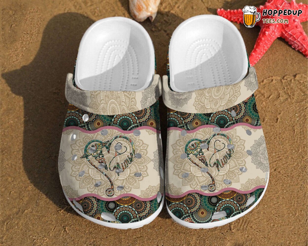 Nurse Mandala Heart Vintage Themed Rubber Clog Shoes Comfy Footwear Design