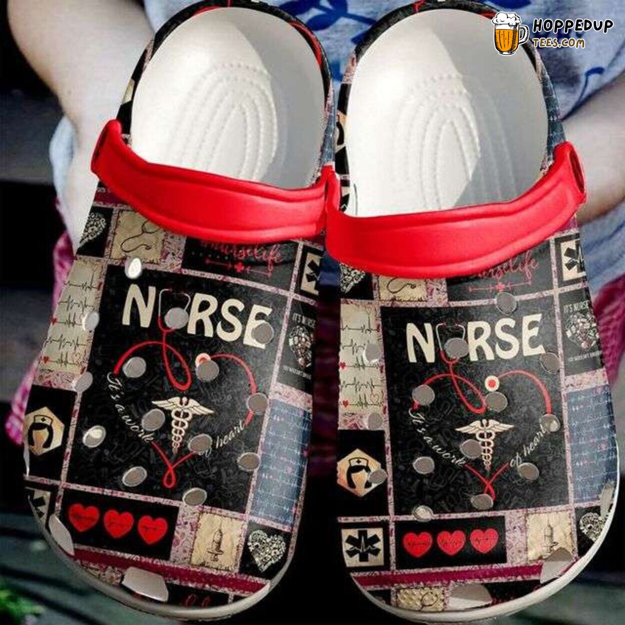 Nurse Pattern Theme Comfortable Clogs Shoes Unique Healthcare Professional