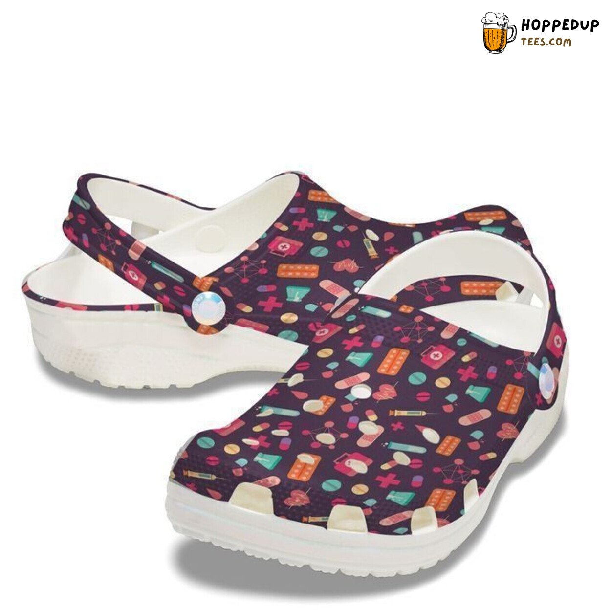 Nurse Pattern Themed Classic Comfortable Clogs Shoes Unique Healthcare Inspired