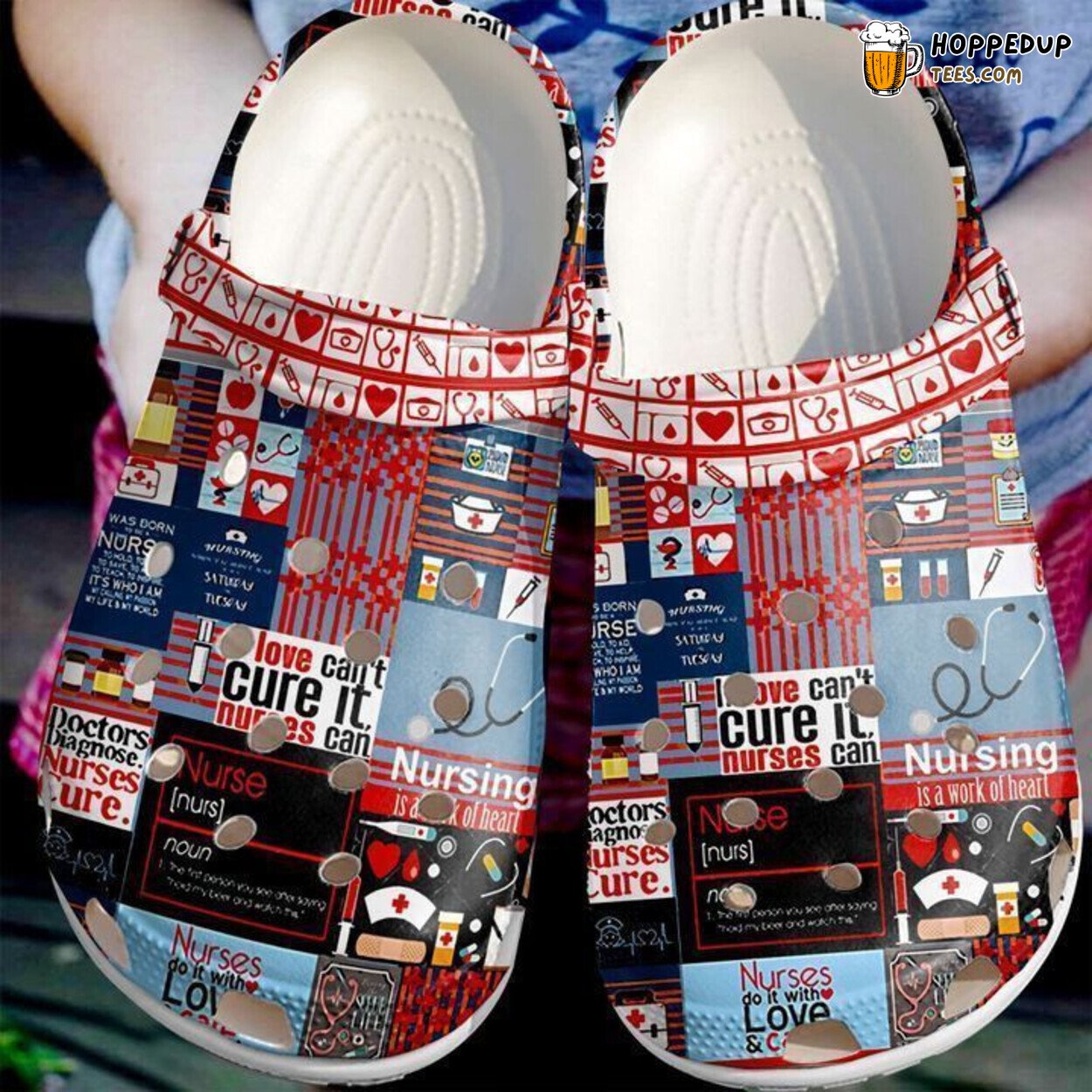 Nurse Pattern Themed Rubber Clog Shoes Comfy Footwear for Healthcare Workers