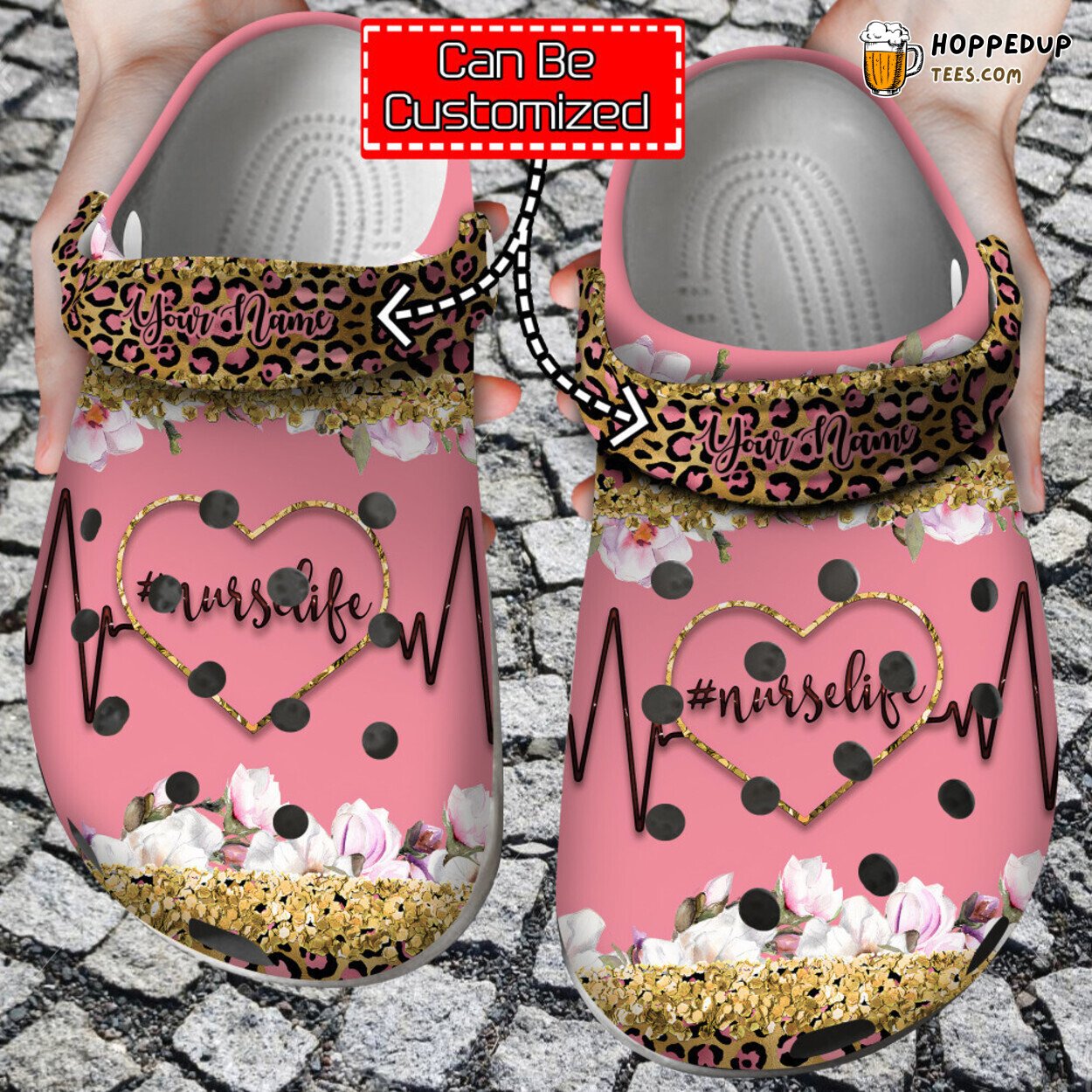 Nurse Personalized Heart Glitter Leopard Print Themed Clog Shoes for Nurses