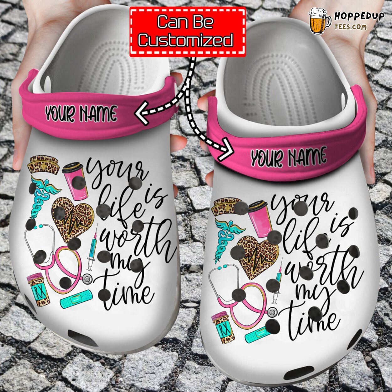 Nurse Personalized Life Worth Time Leopard Print Clog Shoes