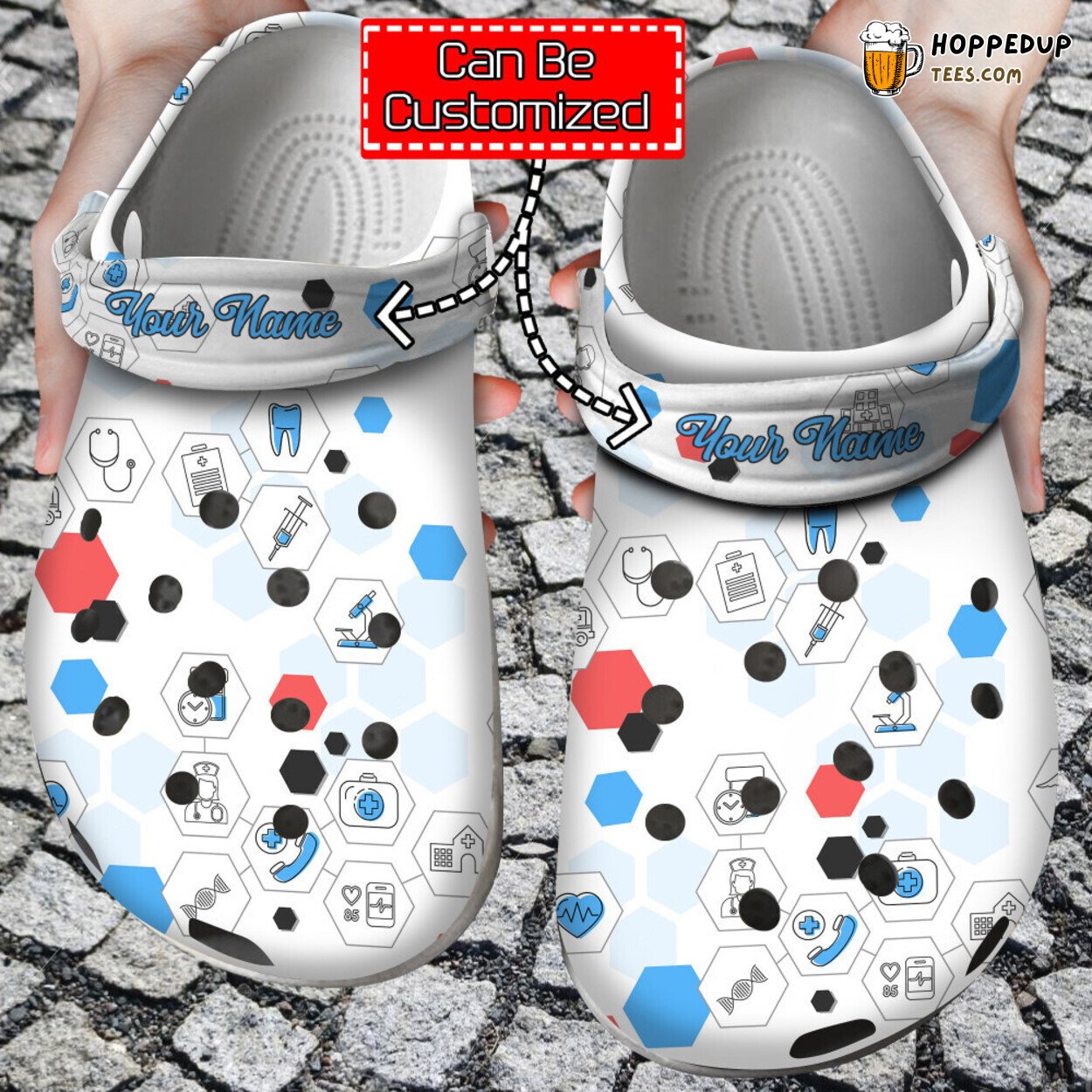 Nurse Personalized Medicine Line Hexagons Collection Clog Shoes