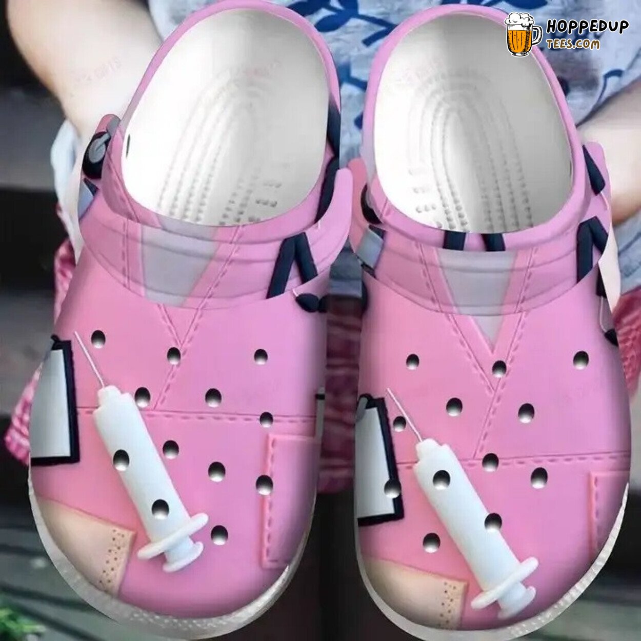Nurse Pink Uniform Themed Comfortable Clog Shoes Unique Healthcare Design